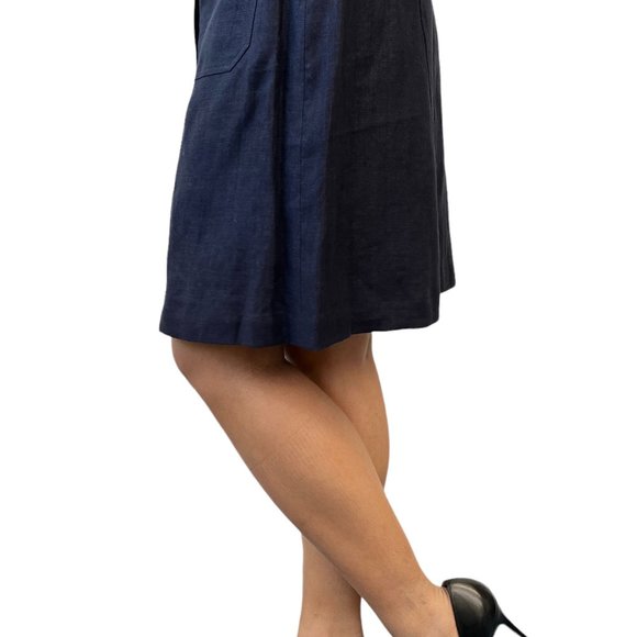 CHANEL Vintage CC Mark Button Linen Jacket Skirt Set #40 Dark Blue [102994] - Picture 4 of 12